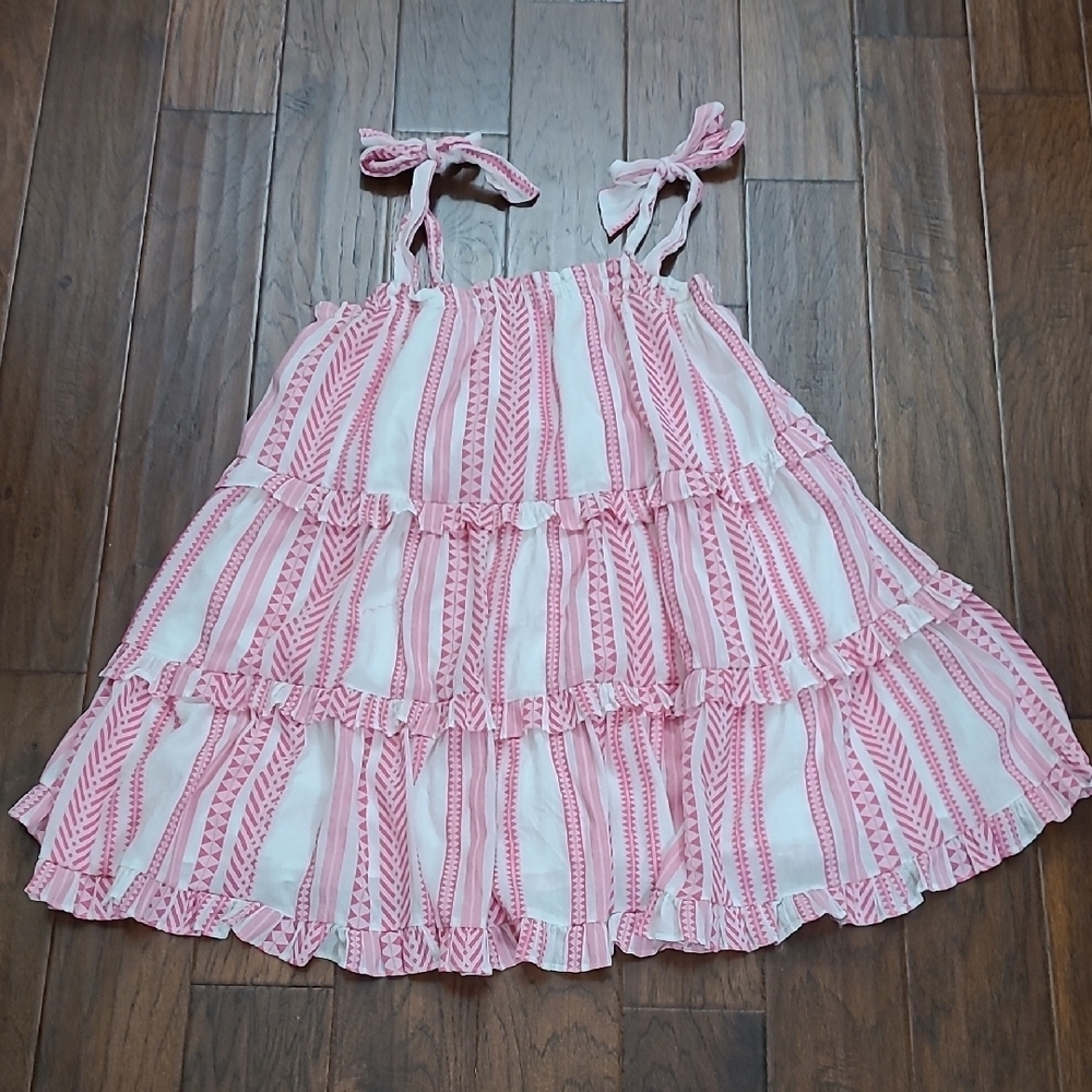 Crown & Ivy Pink & White Vertically Striped Dress with Ruffled Layers size XL